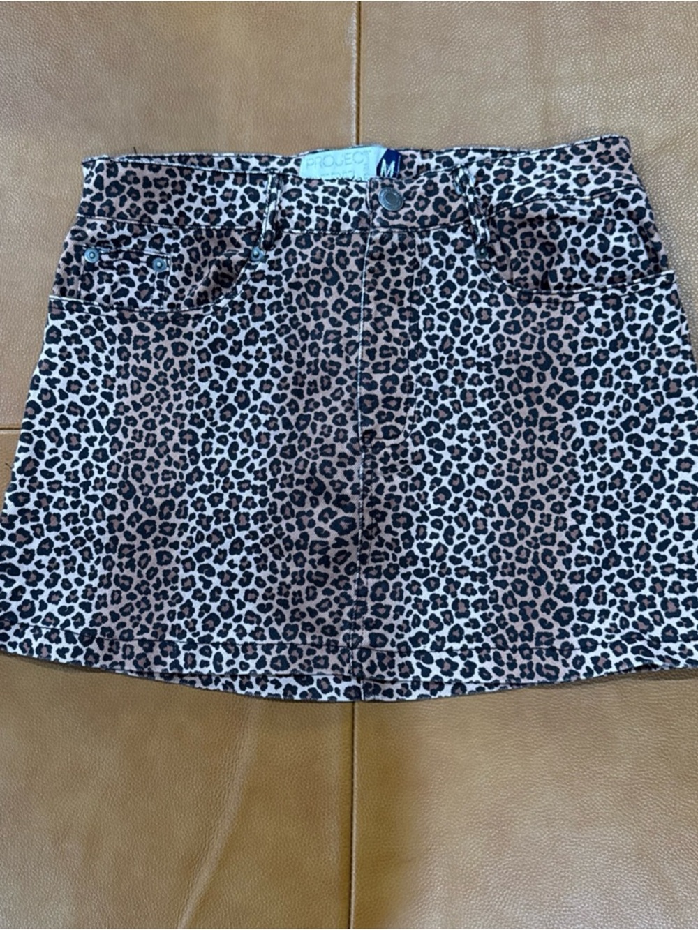 Project Rebel Denim Leopard Print Mini Skirt Medium 28” Waist Animal Print Jean